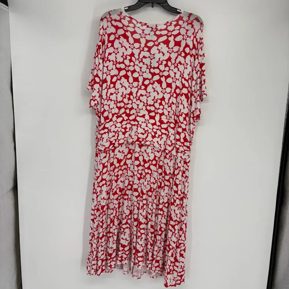 NWT Monroe & Main Red Floral V-Neck Jersey Midi Dress Size 3X Casual‎ Stretchy